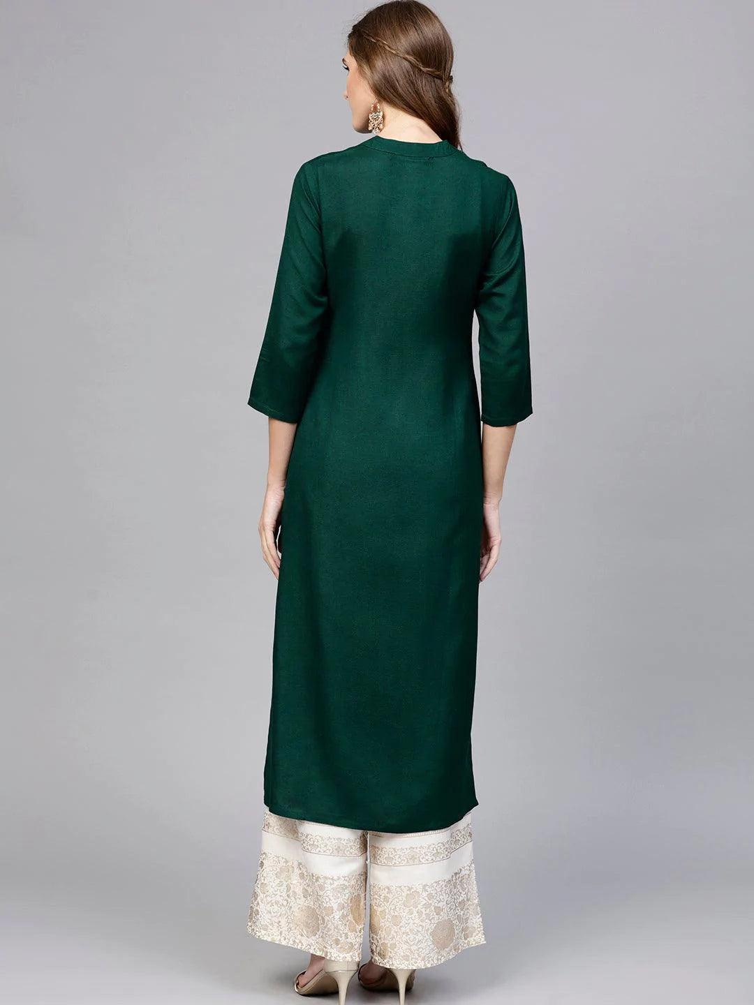 Green Solid Rayon Kurta