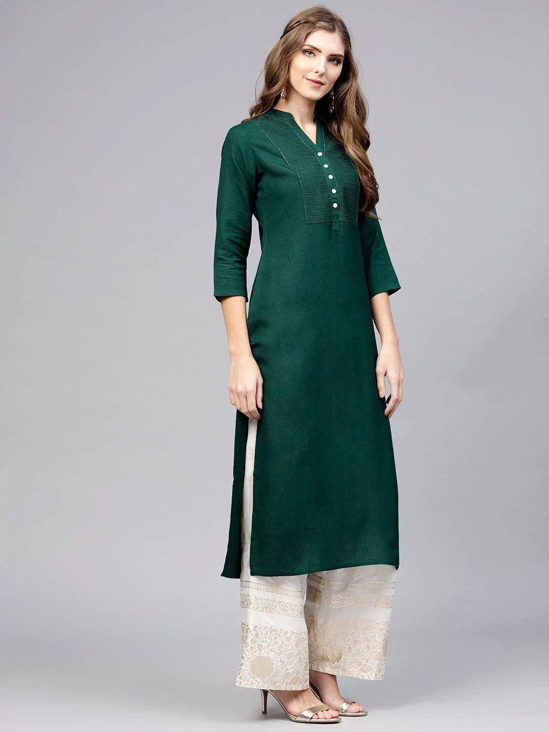 Green Solid Rayon Kurta