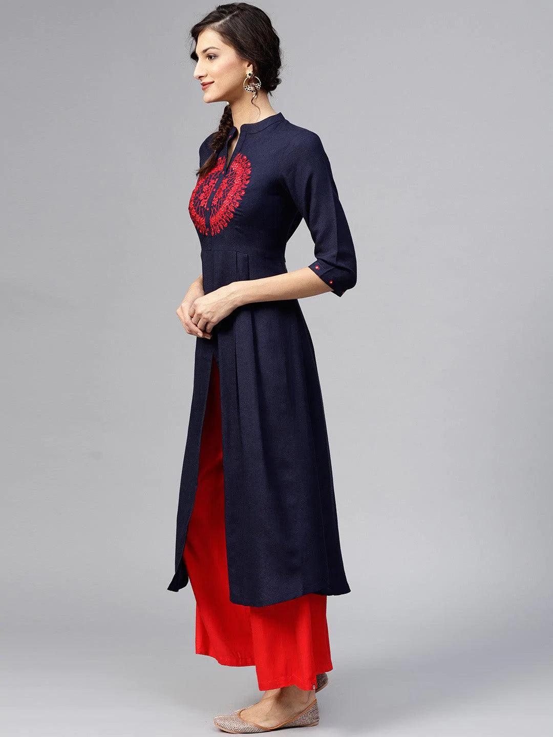 Blue Solid Rayon Kurta - ShopLibas