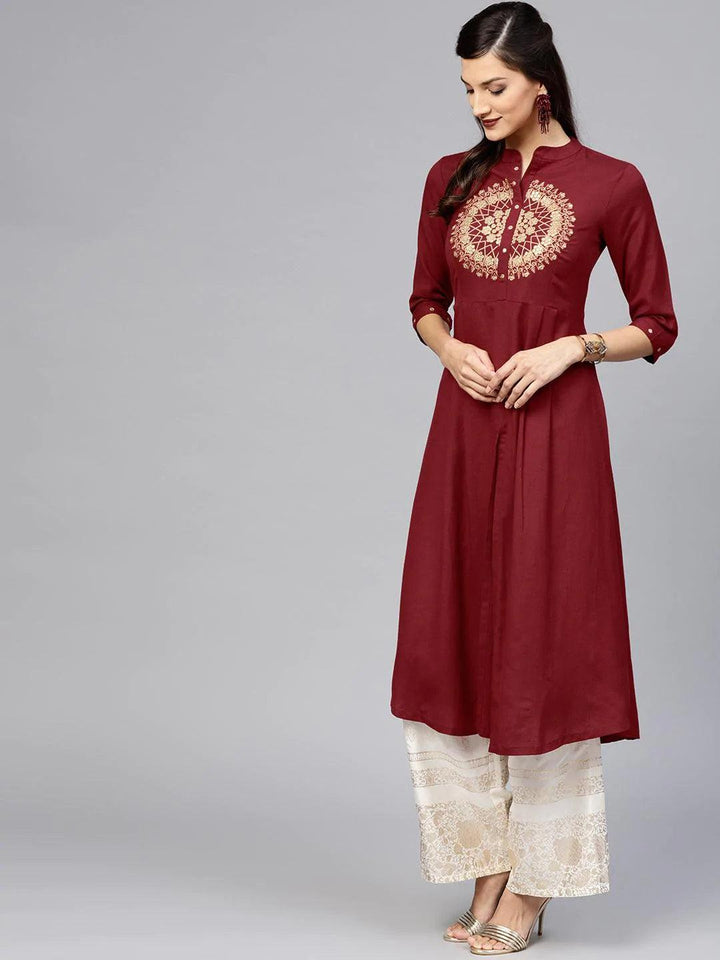 Maroon Solid Rayon Kurta - ShopLibas