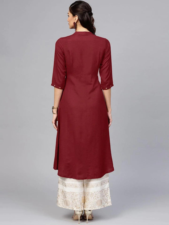 Maroon Solid Rayon Kurta - ShopLibas