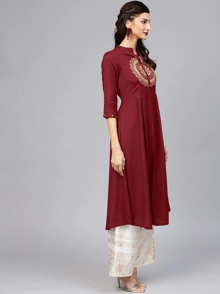 Maroon Solid Rayon Kurta - ShopLibas