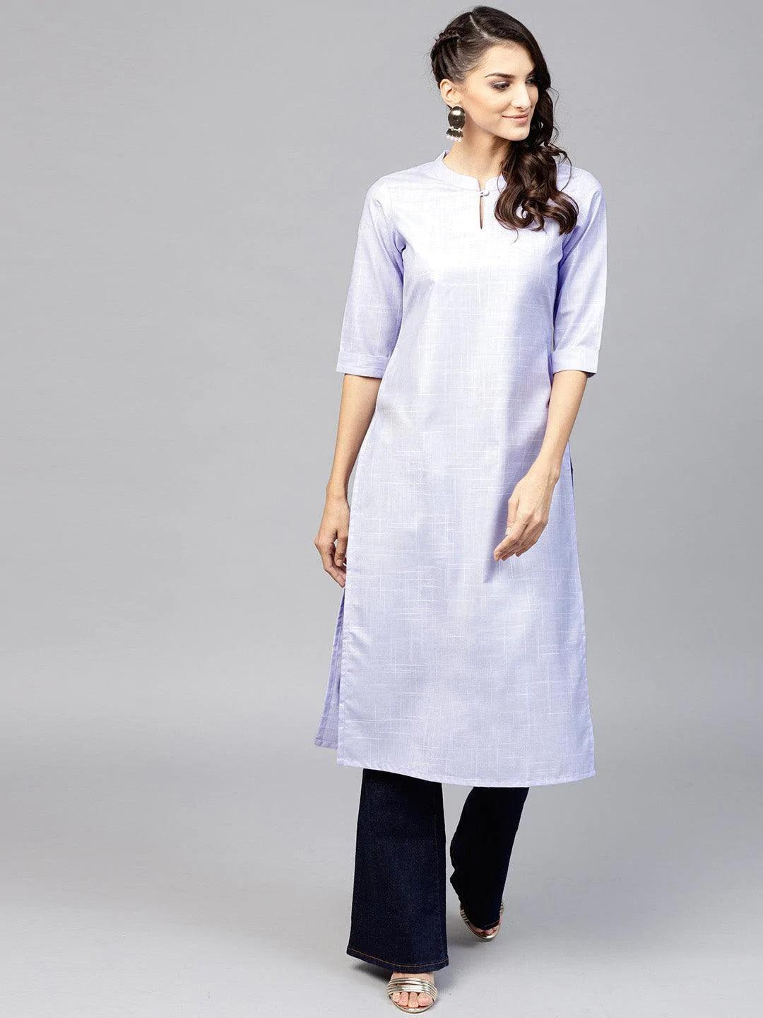 Purple Woven Design Cotton Kurta - ShopLibas