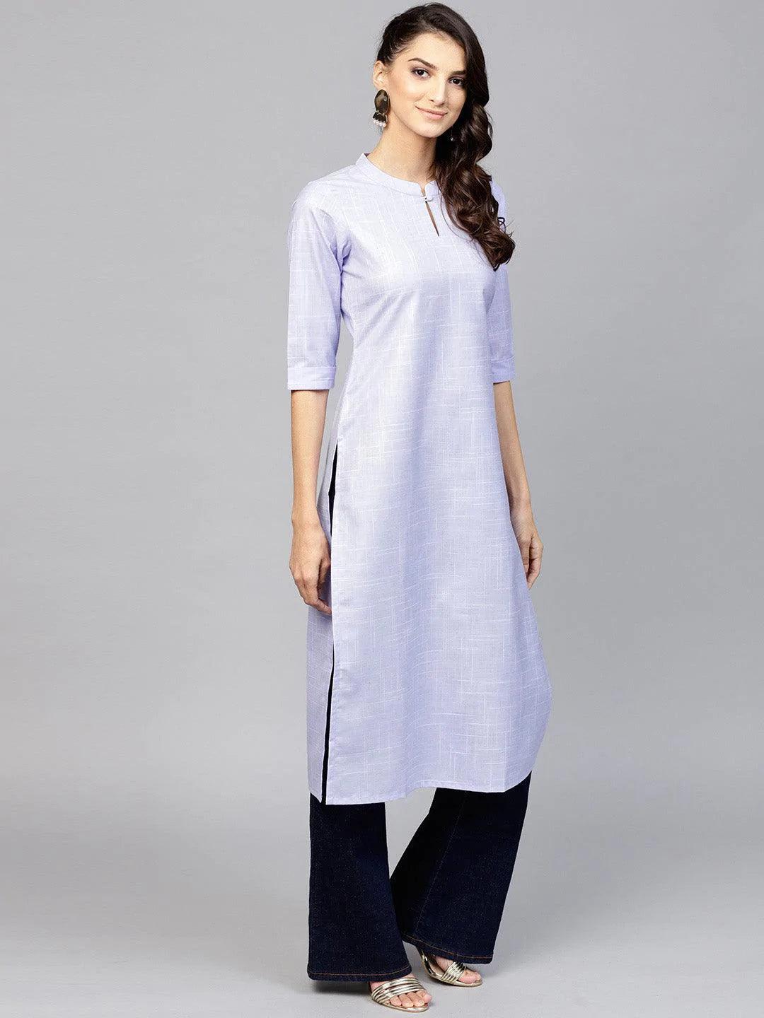 Purple Woven Design Cotton Kurta - ShopLibas