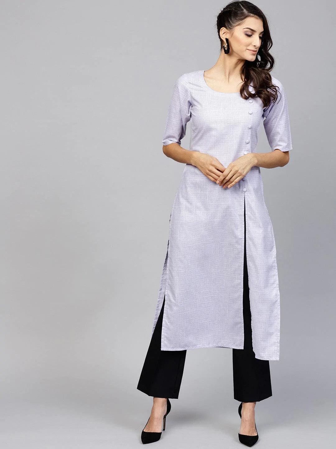 Purple Woven Design Cotton Kurta - ShopLibas