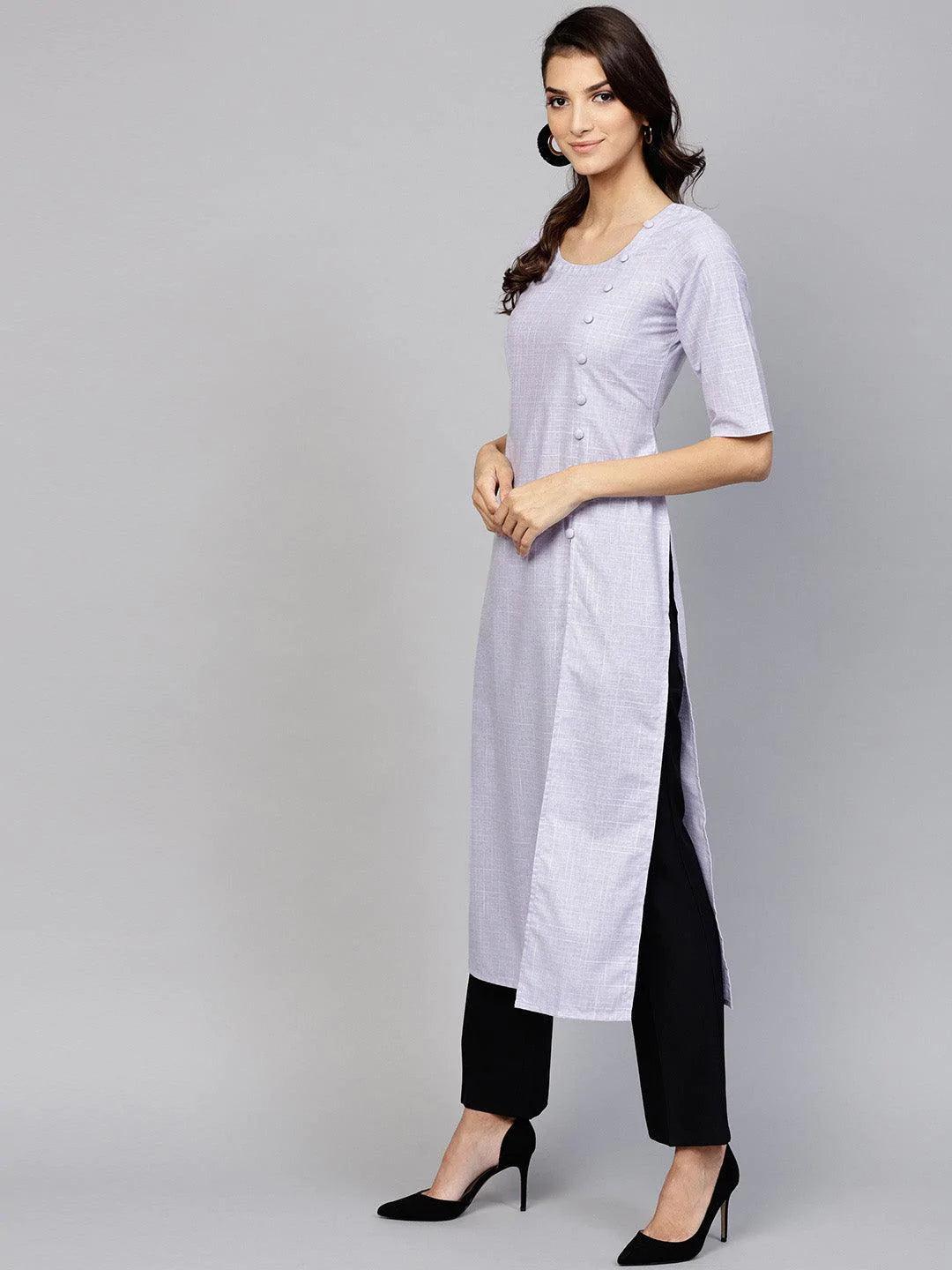 Purple Woven Design Cotton Kurta