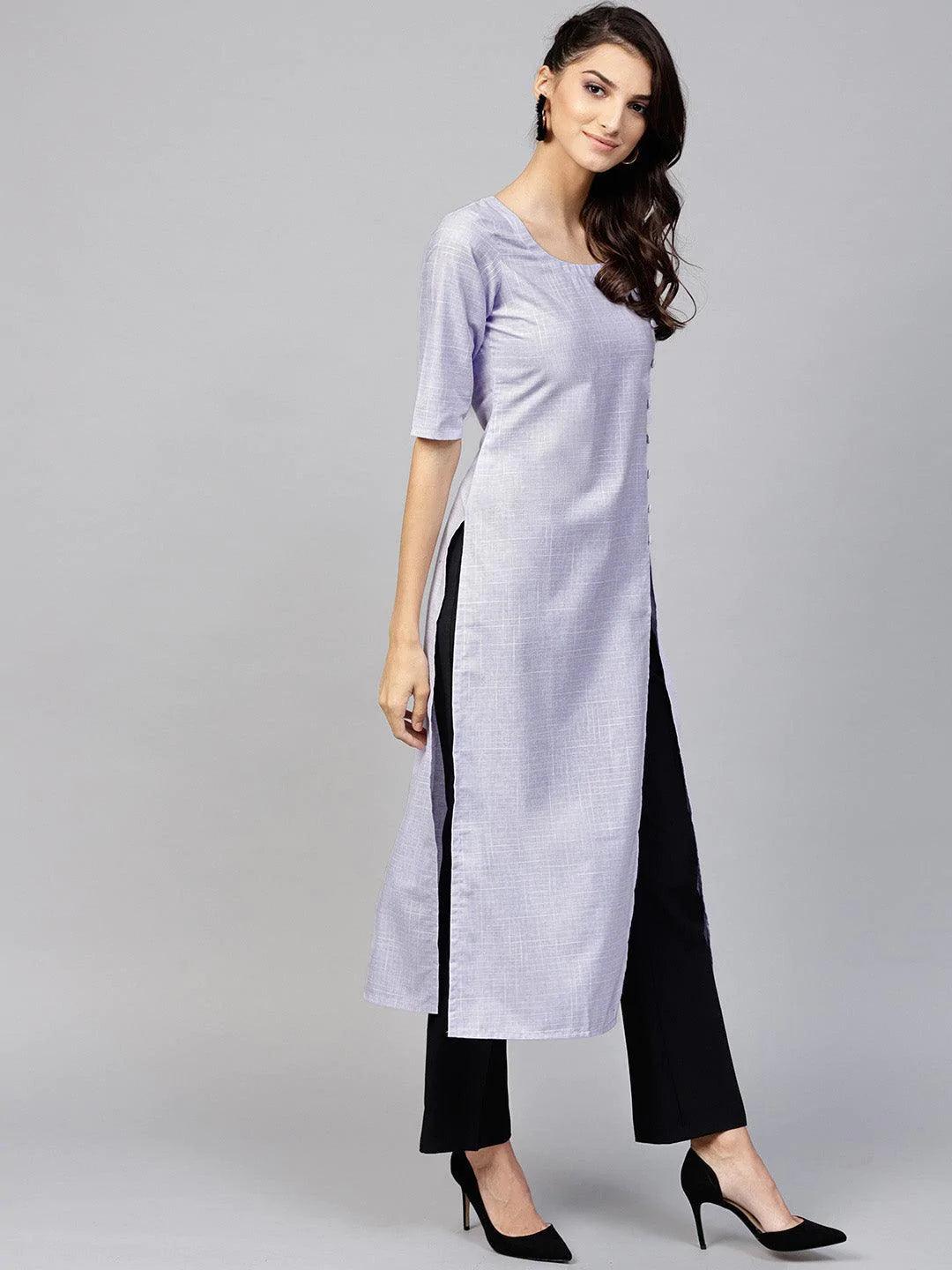 Purple Woven Design Cotton Kurta