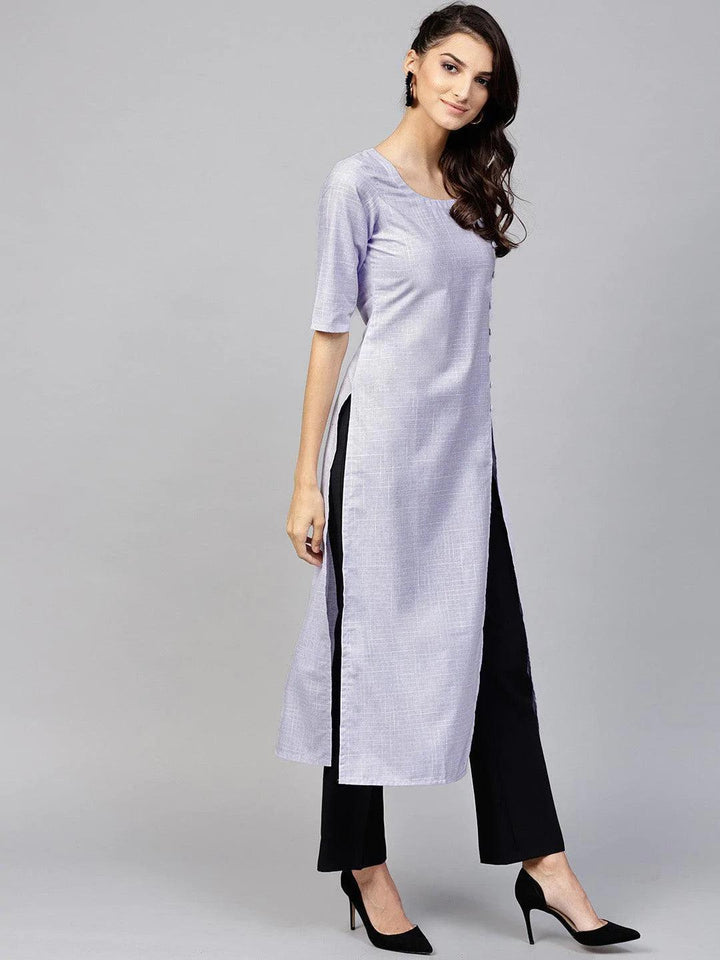 Purple Woven Design Cotton Kurta - ShopLibas