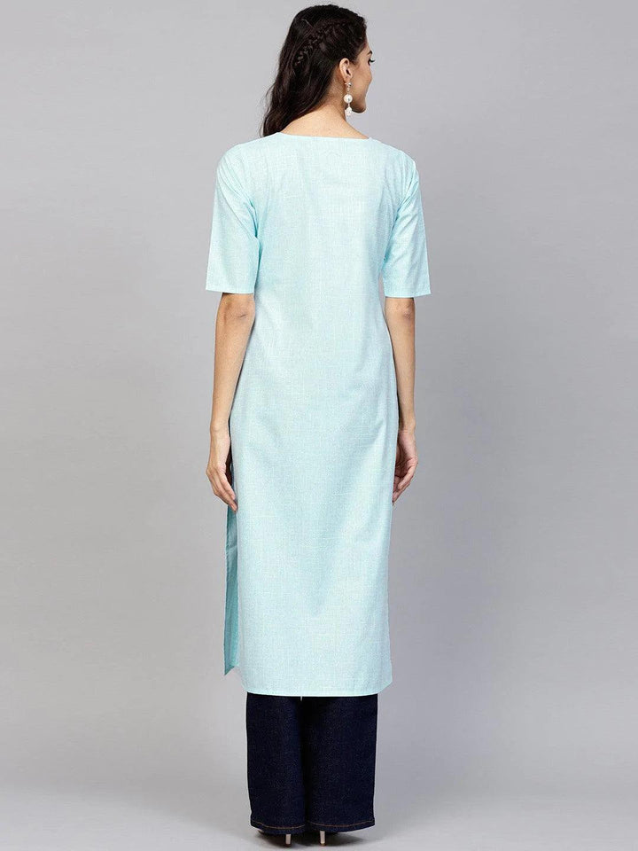 Blue Woven Design Cotton Kurta - ShopLibas