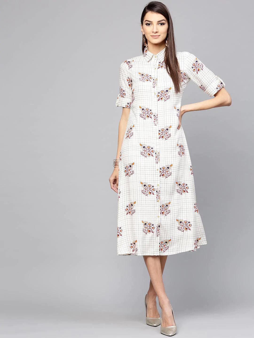 White Checkered Rayon Dress