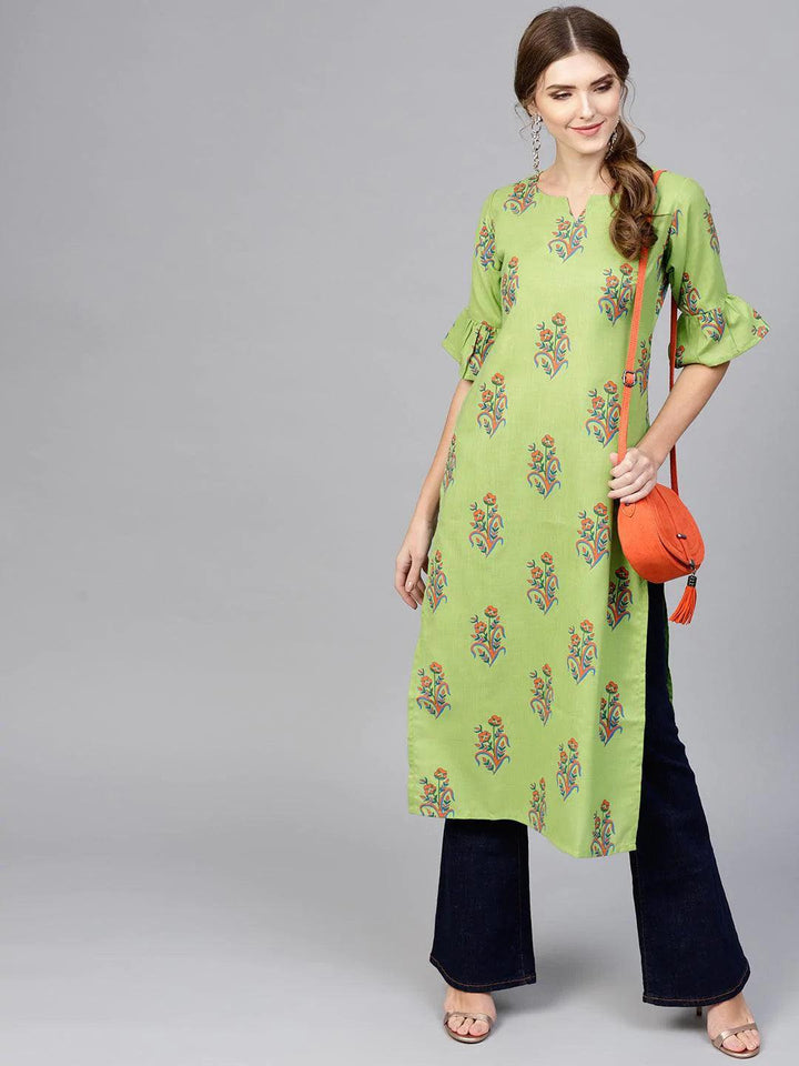 Green Printed Cotton Kurta - ShopLibas