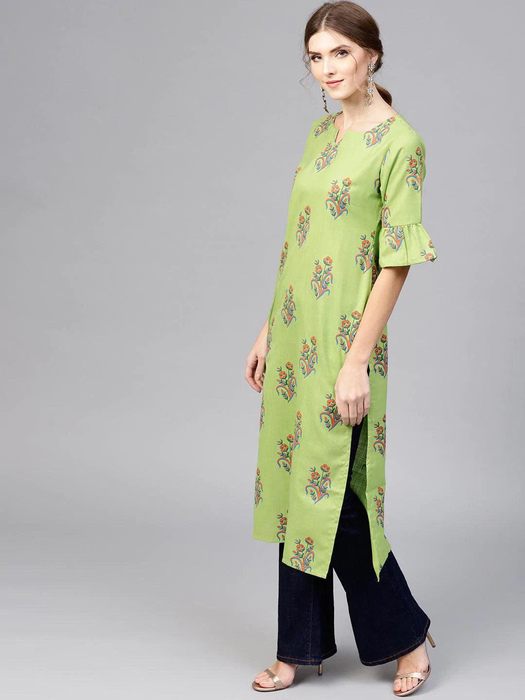 Green Printed Cotton Kurta - ShopLibas