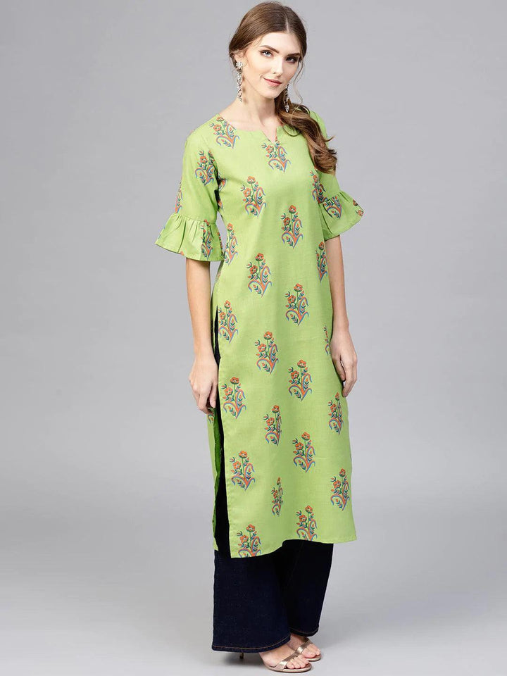 Green Printed Cotton Kurta - ShopLibas