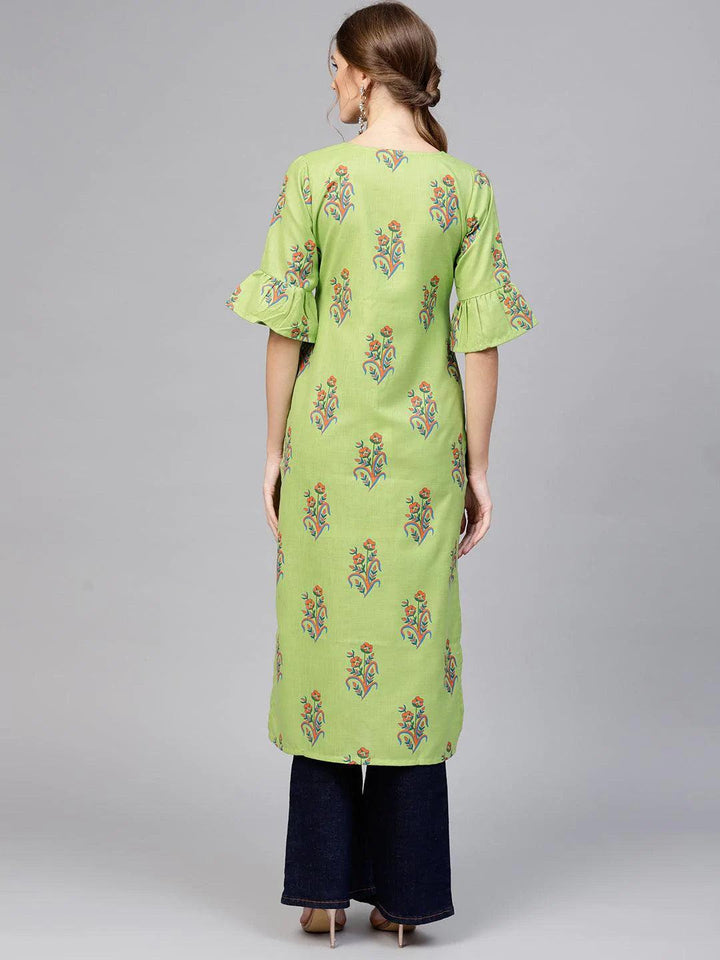 Green Printed Cotton Kurta - ShopLibas