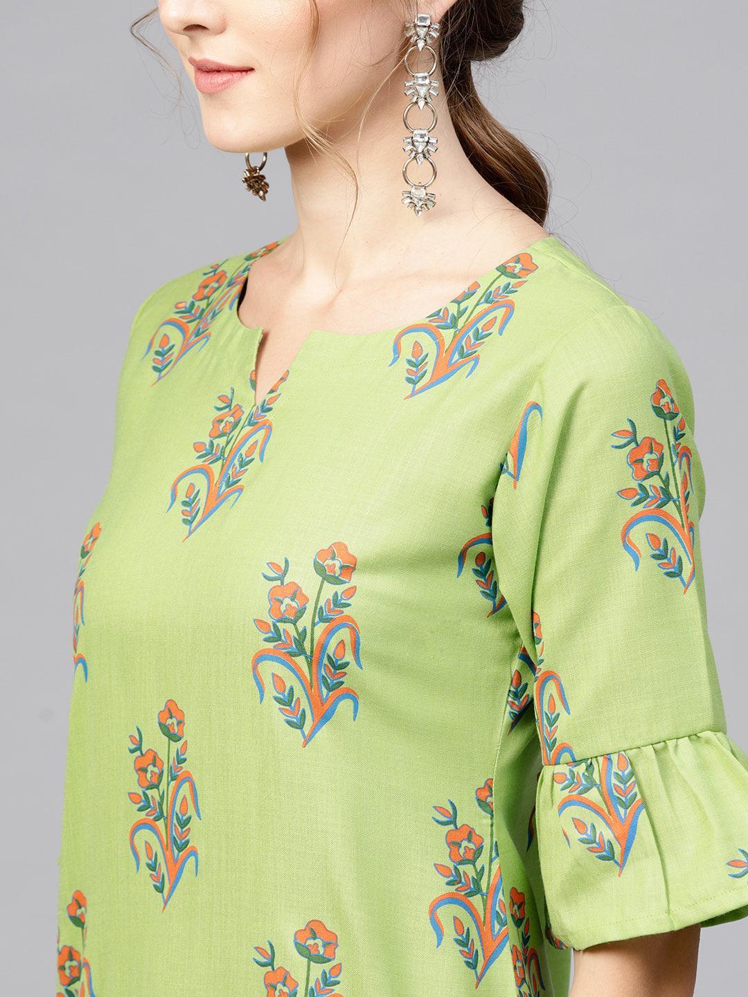 Green Printed Cotton Kurta - ShopLibas