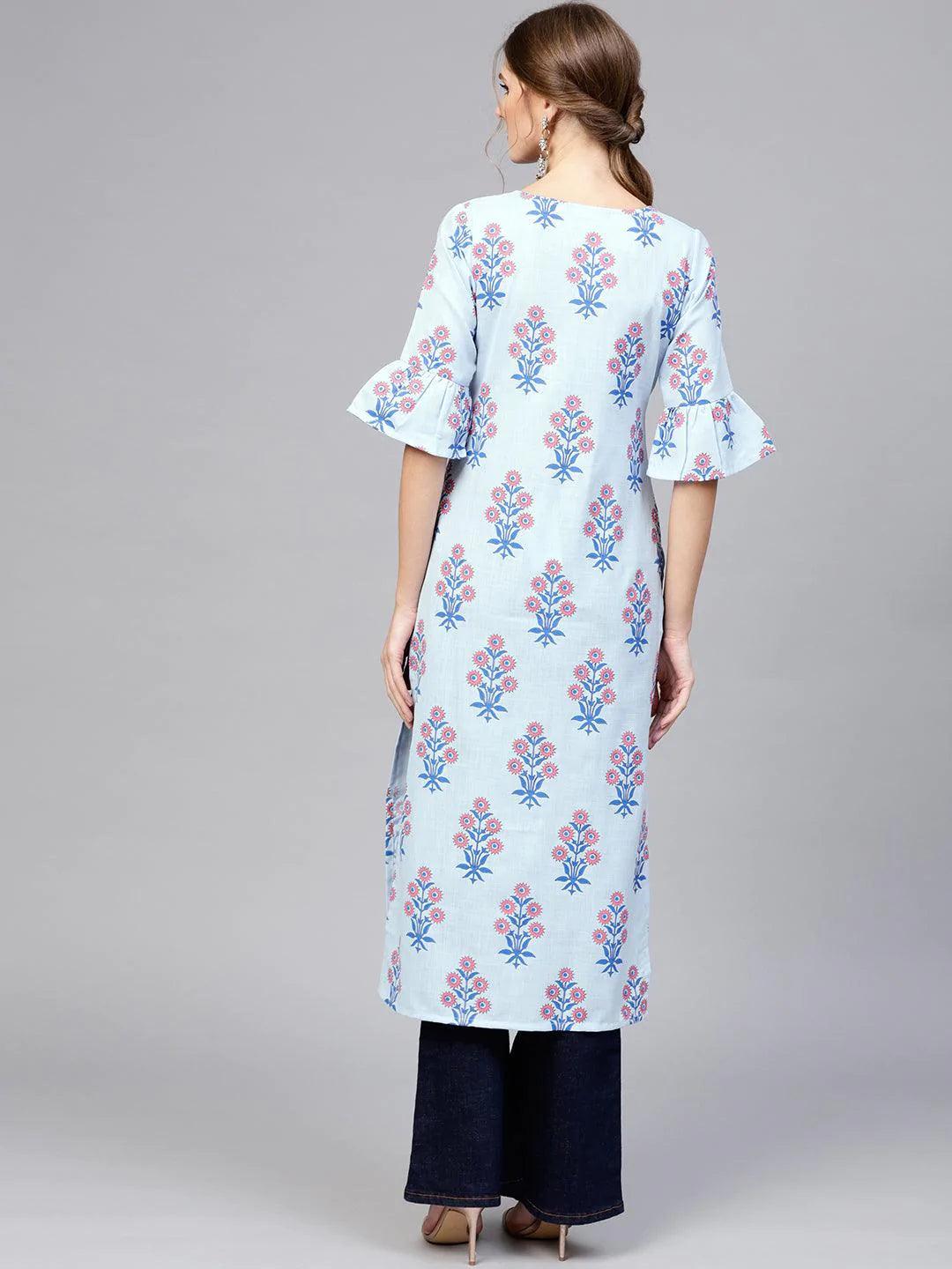 Blue Printed Cotton Kurta - ShopLibas