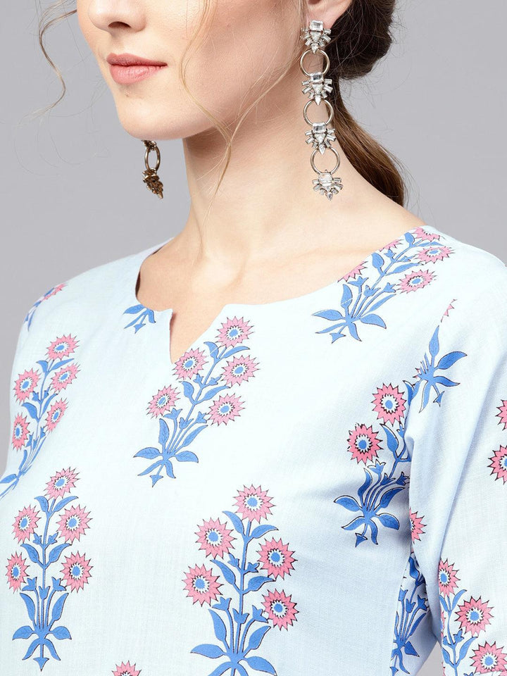 Blue Printed Cotton Kurta - ShopLibas