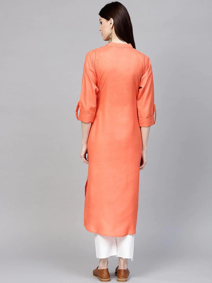 Orange Solid Cotton Kurta - ShopLibas