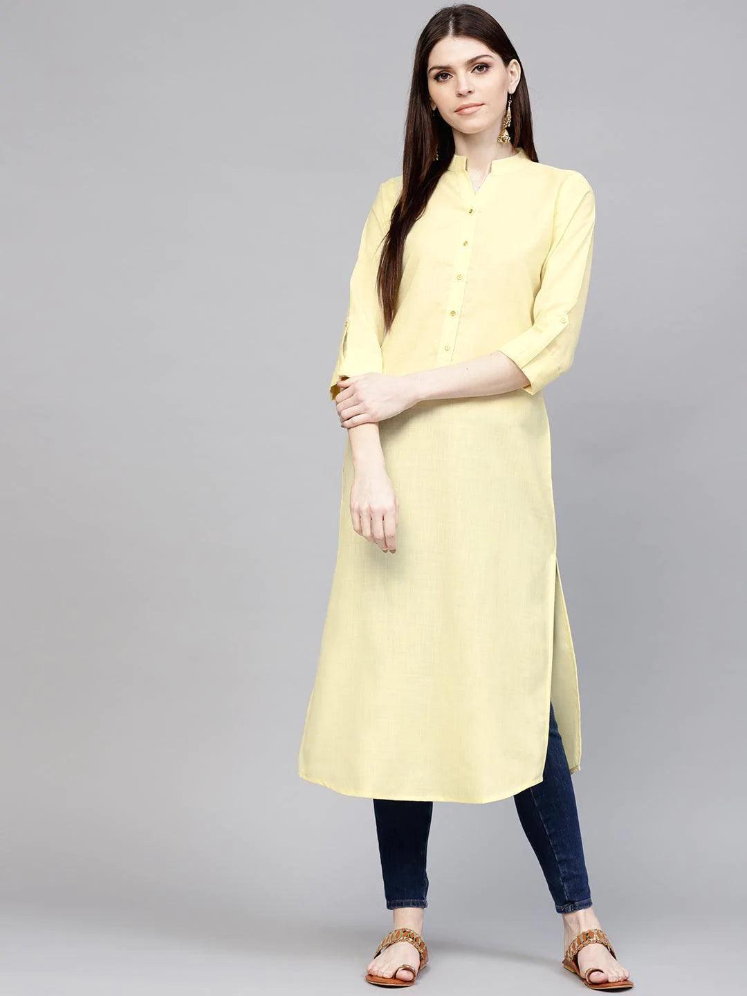 Yellow Solid Cotton Kurta