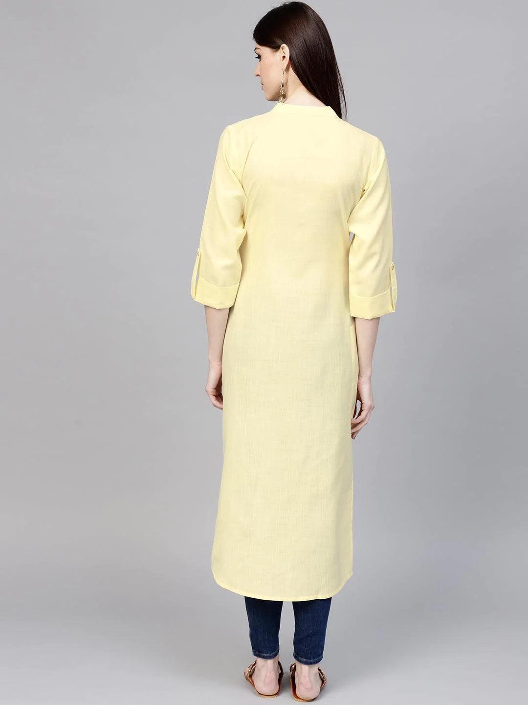 Yellow Solid Cotton Kurta