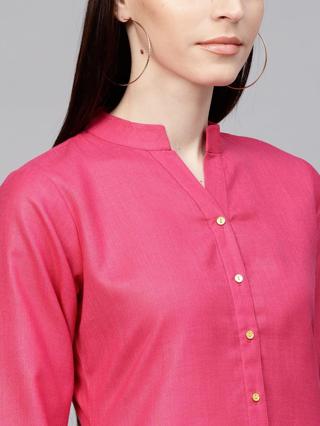 Pink Solid Cotton Kurta