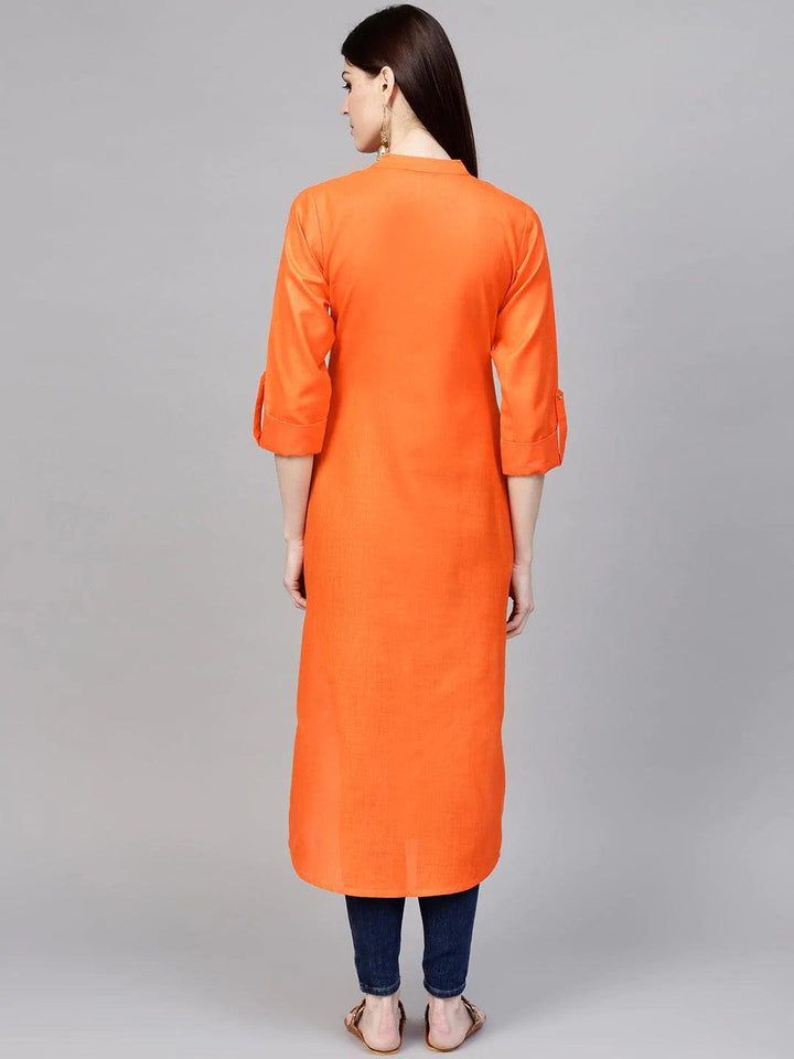 Orange Solid Cotton Kurta - ShopLibas