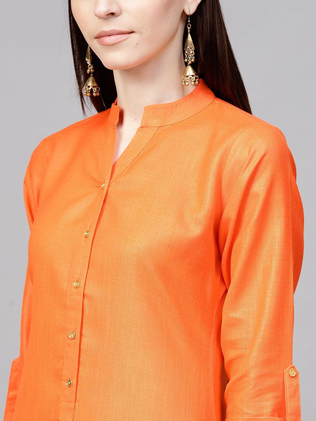 Orange Solid Cotton Kurta