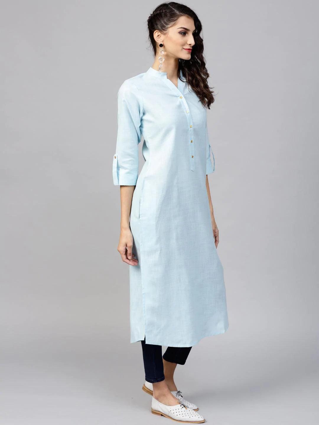 Blue Solid Cotton Kurta