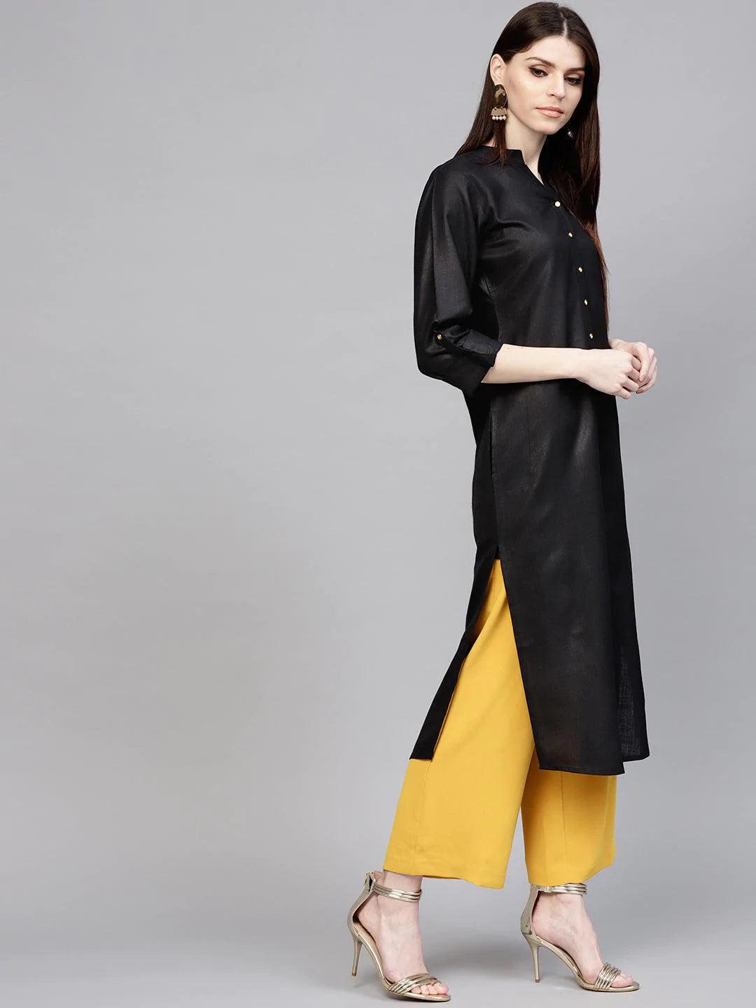 Black Solid Cotton Kurta