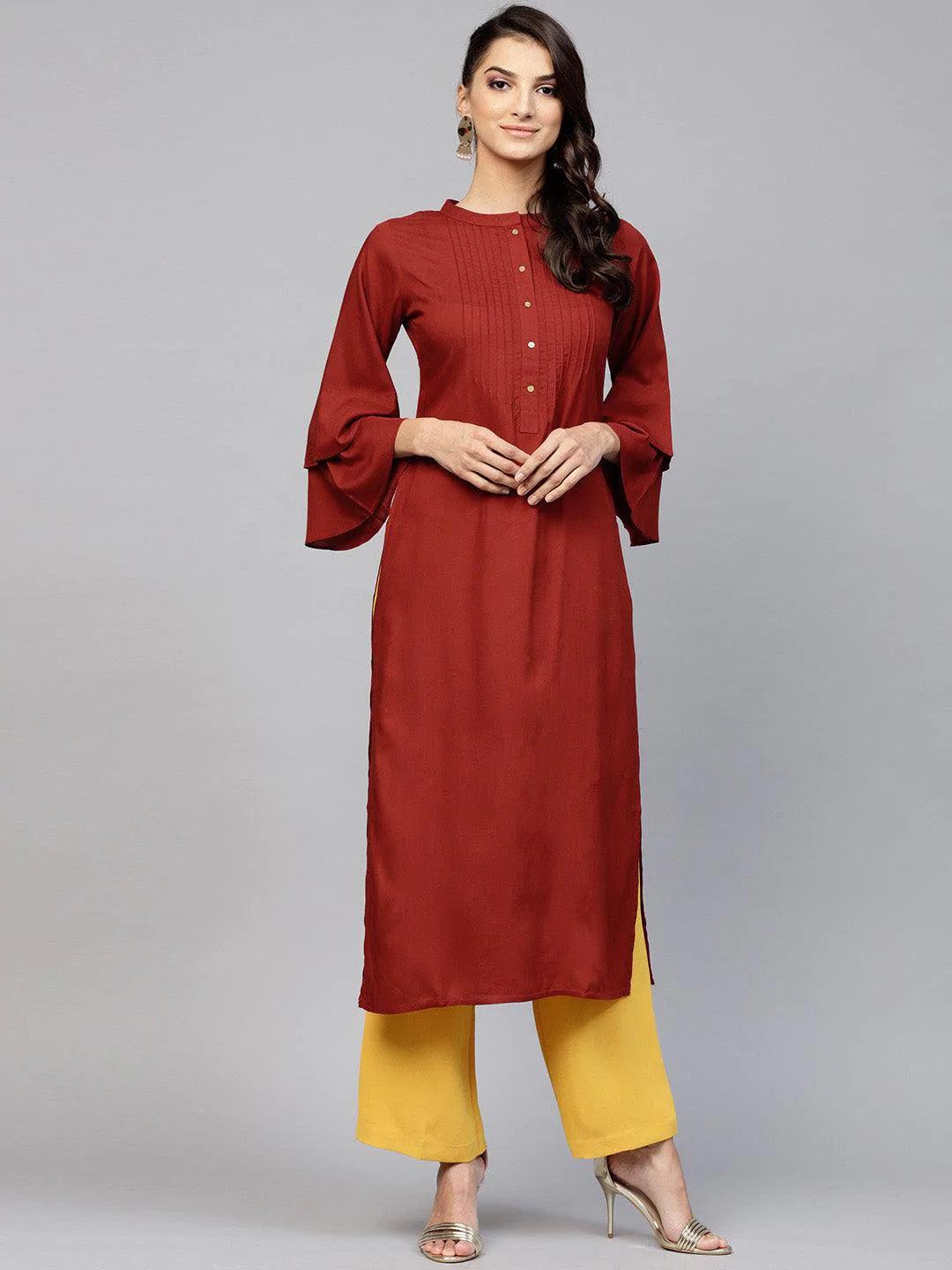 Maroon Solid Rayon Kurta - ShopLibas