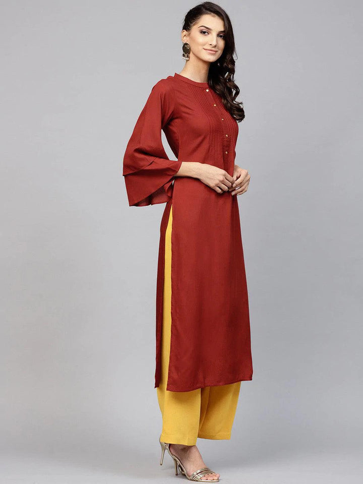 Maroon Solid Rayon Kurta - ShopLibas