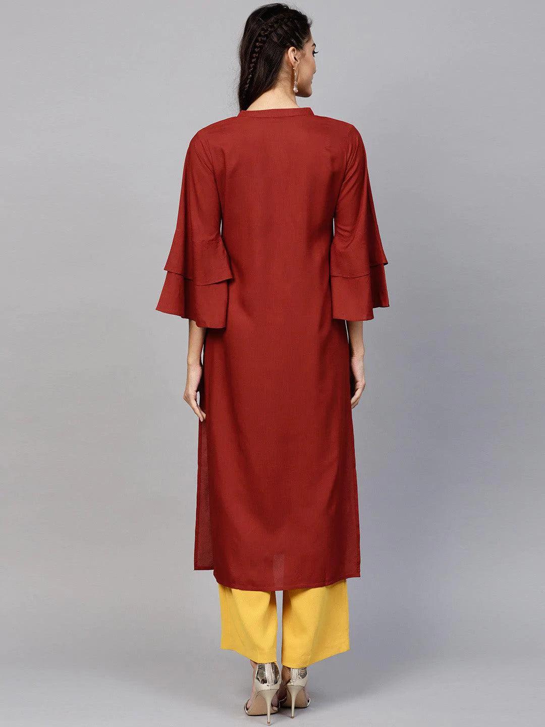 Maroon Solid Rayon Kurta - ShopLibas