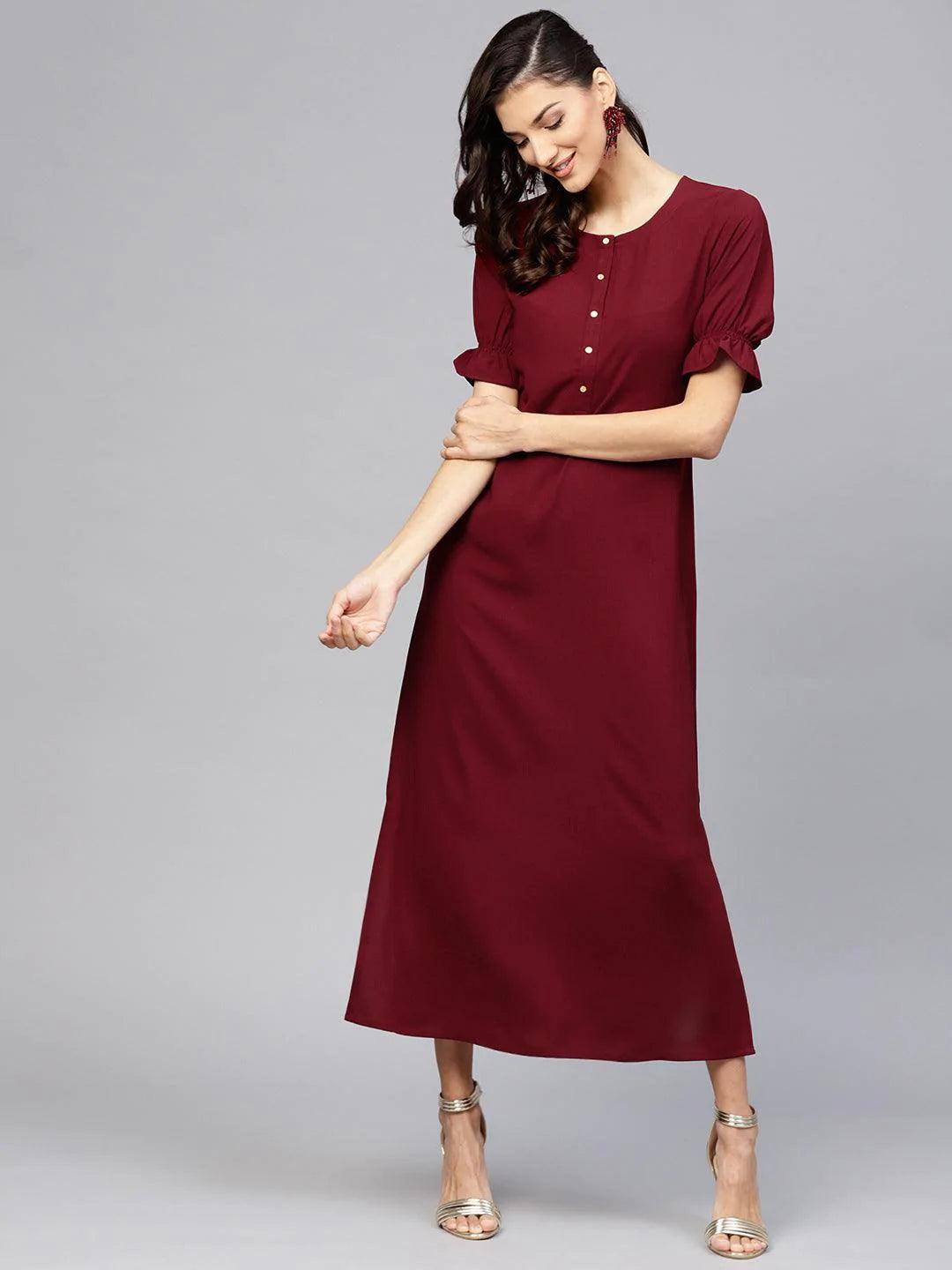 Maroon Solid Georgette Dress