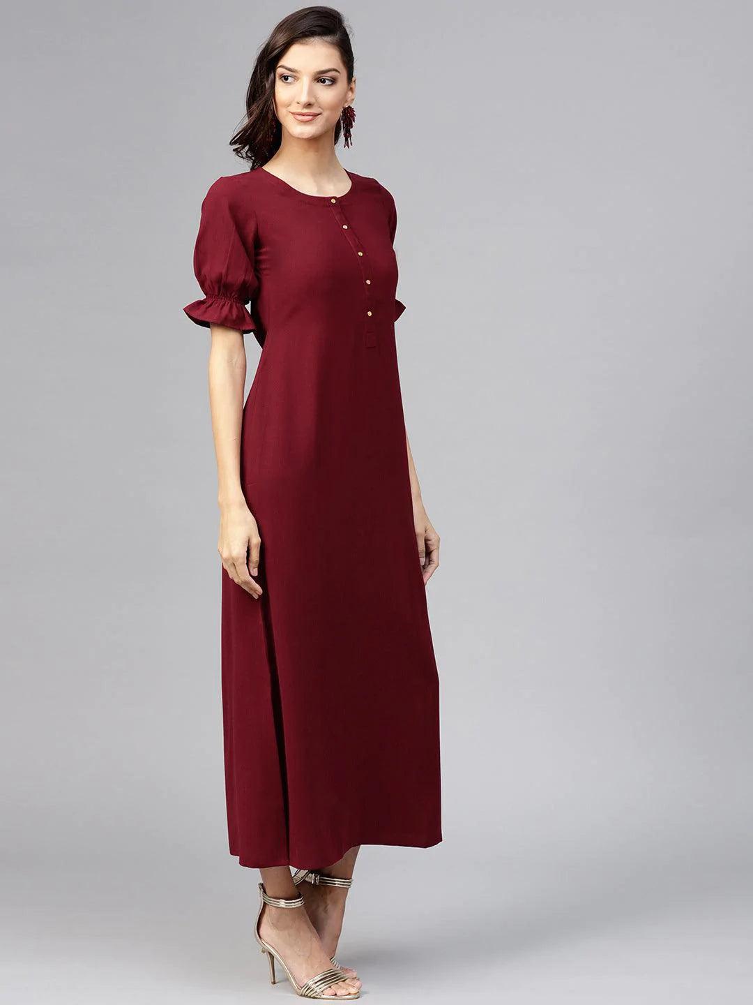 Maroon Solid Georgette Dress - ShopLibas