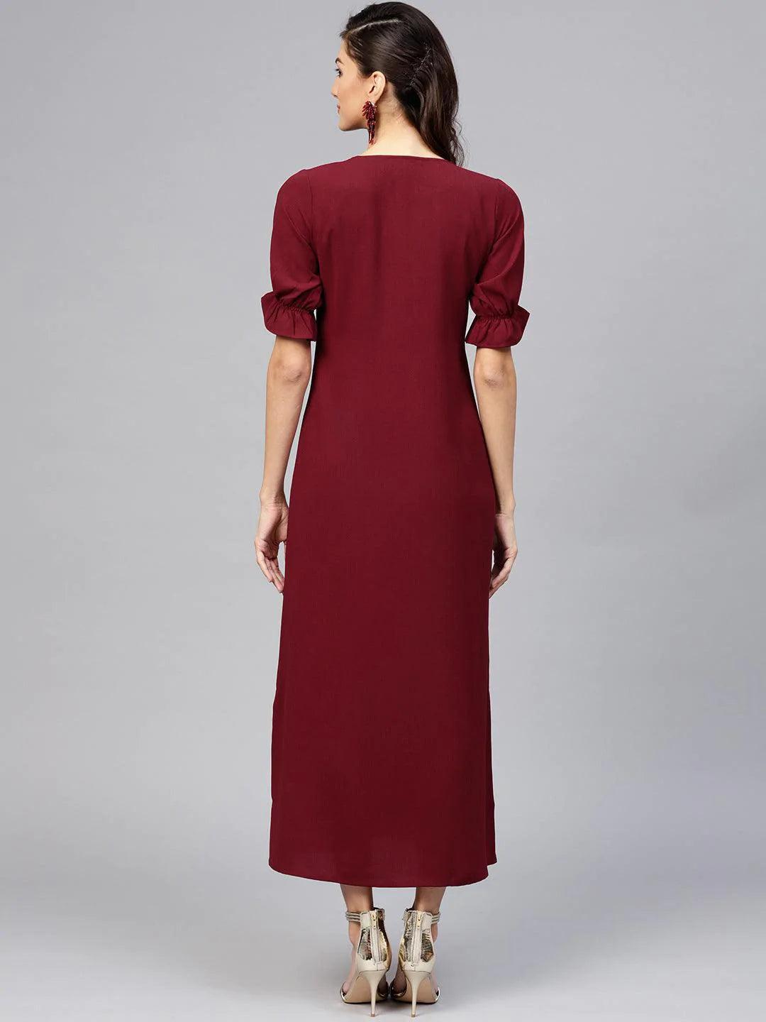 Maroon Solid Georgette Dress