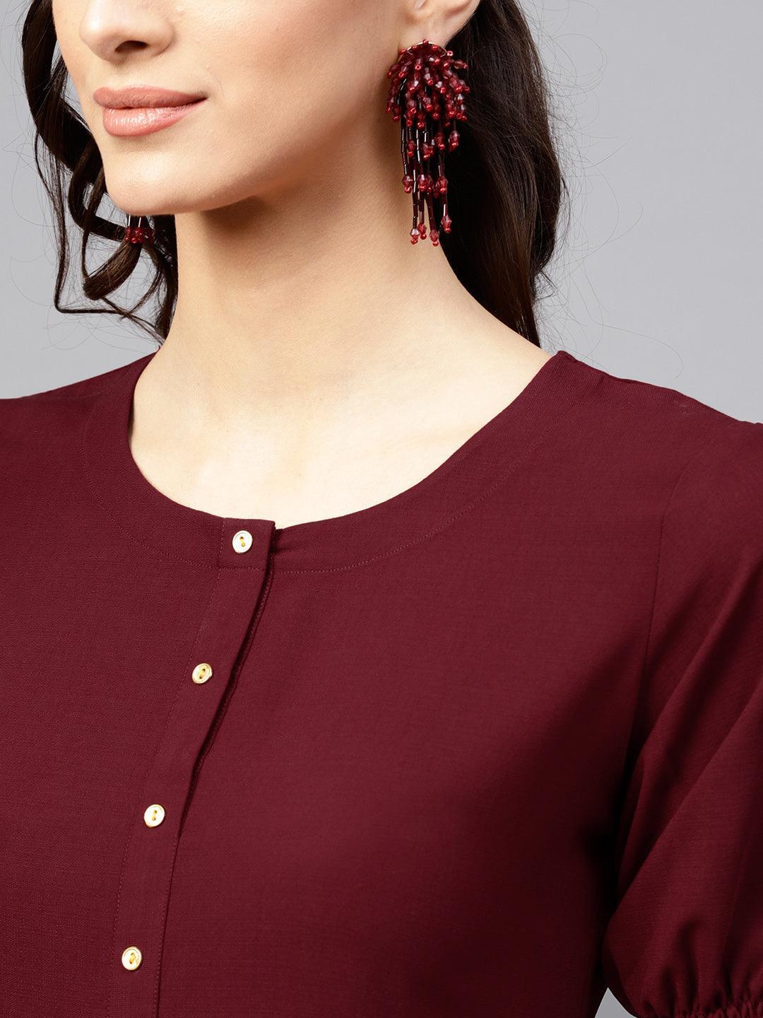 Maroon Solid Georgette Dress