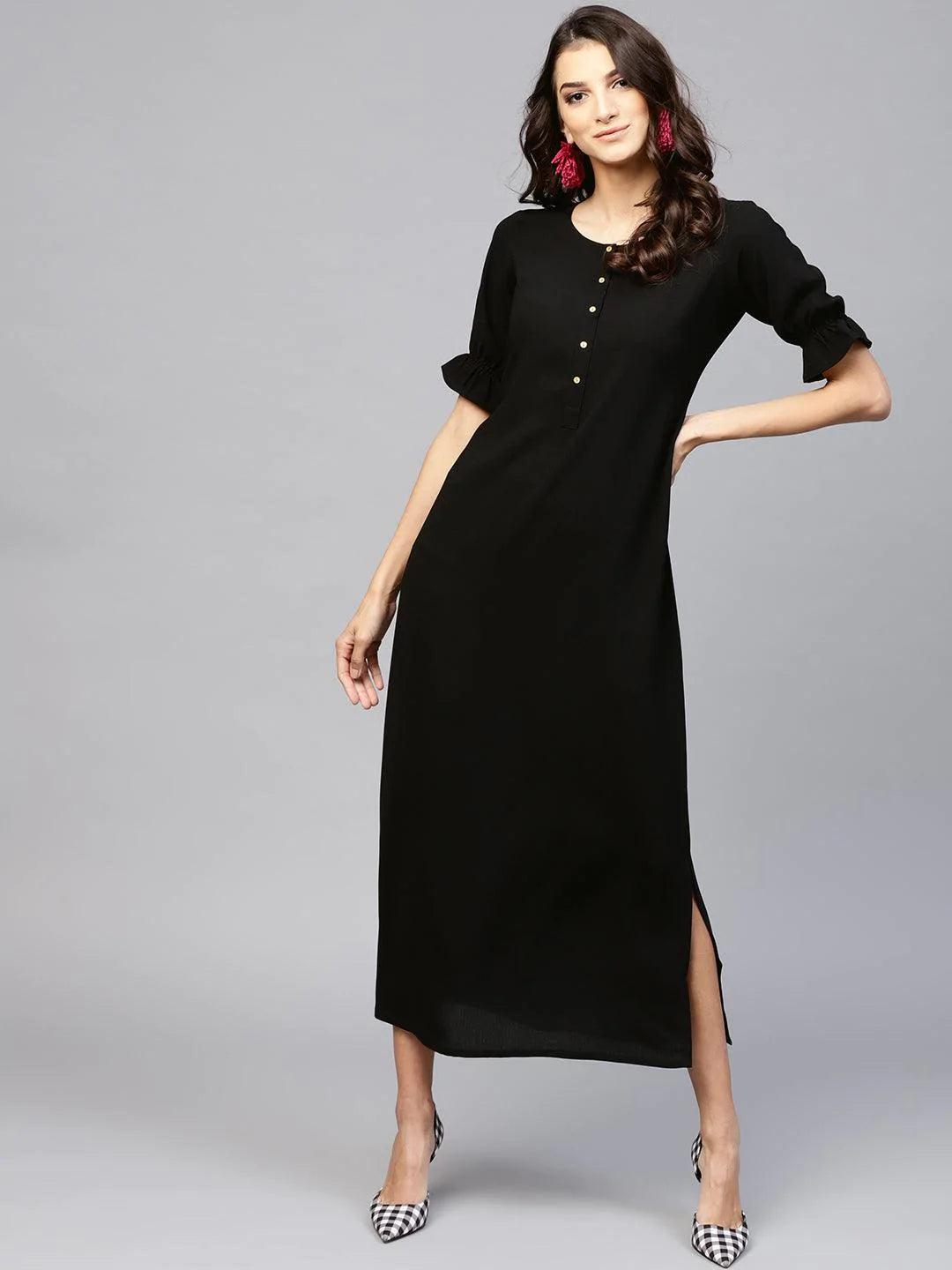 Black Solid Georgette Dress