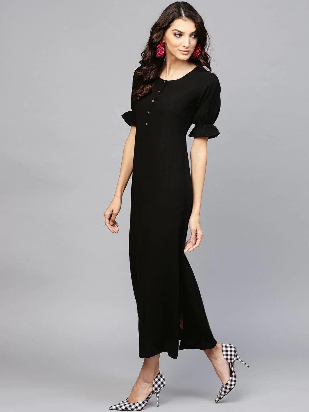 Black Solid Georgette Dress