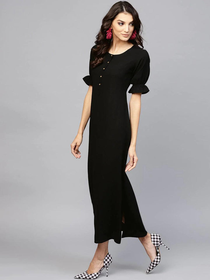 Black Solid Georgette Dress - ShopLibas