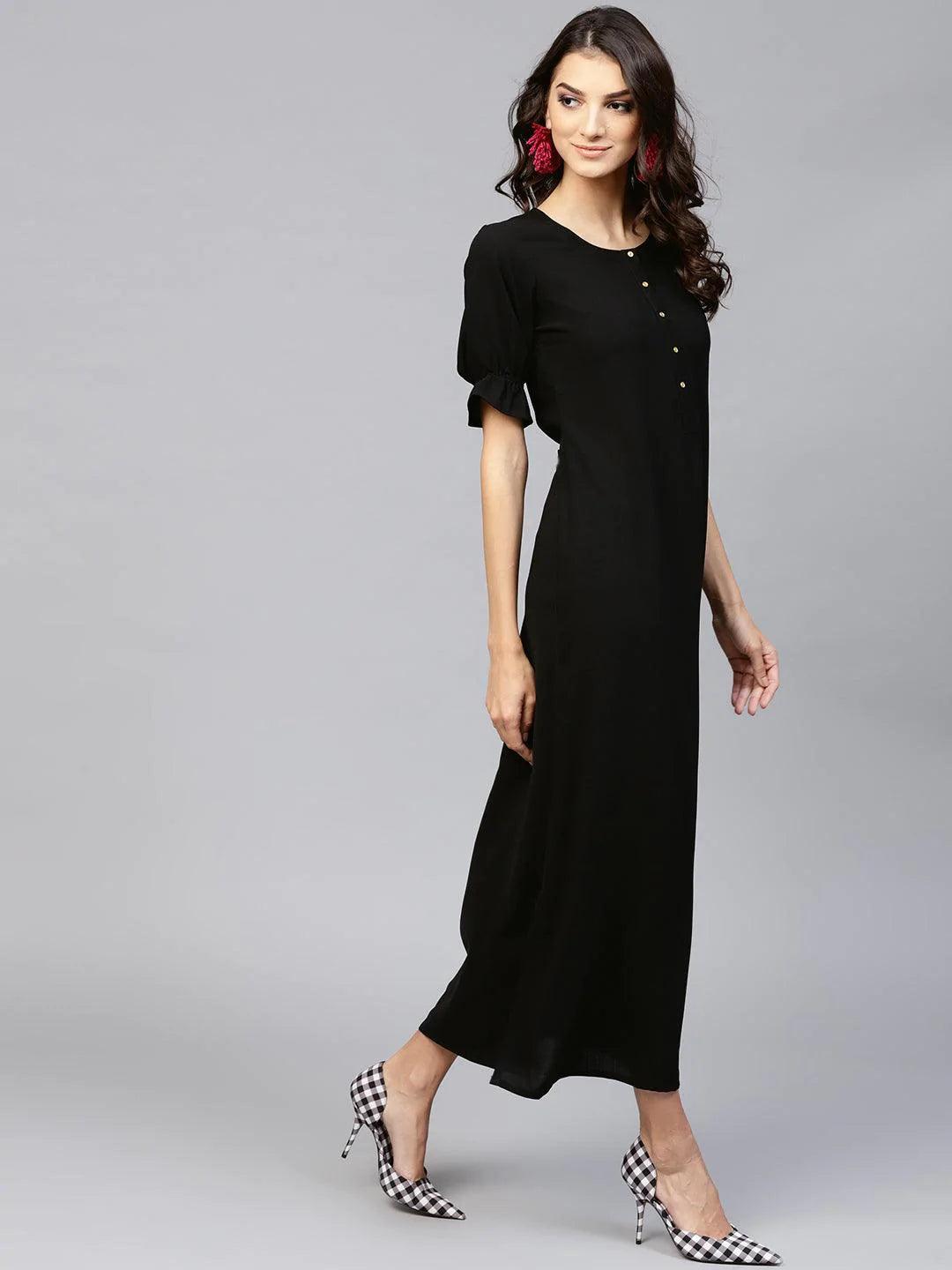 Black Solid Georgette Dress