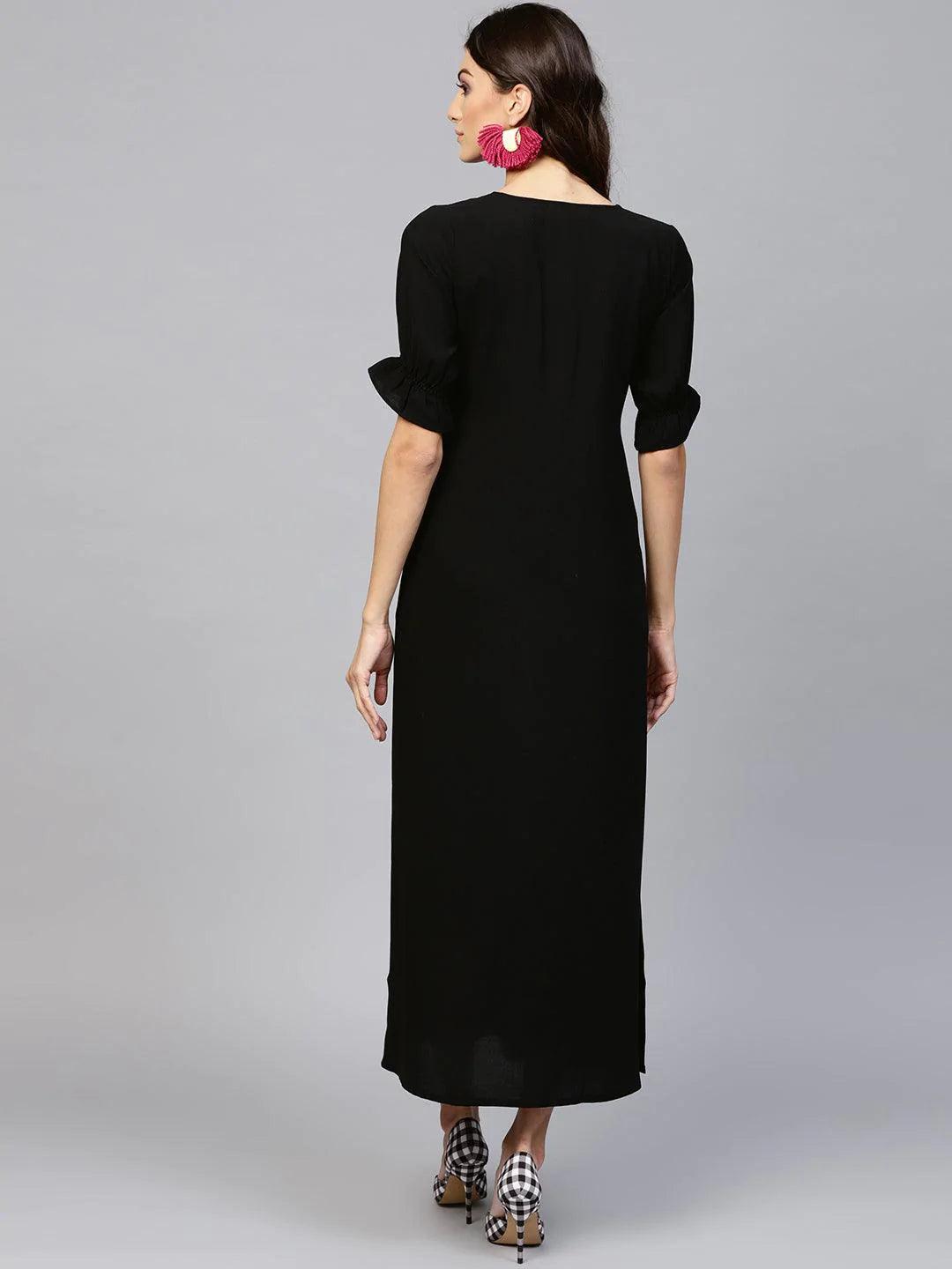 Black Solid Georgette Dress