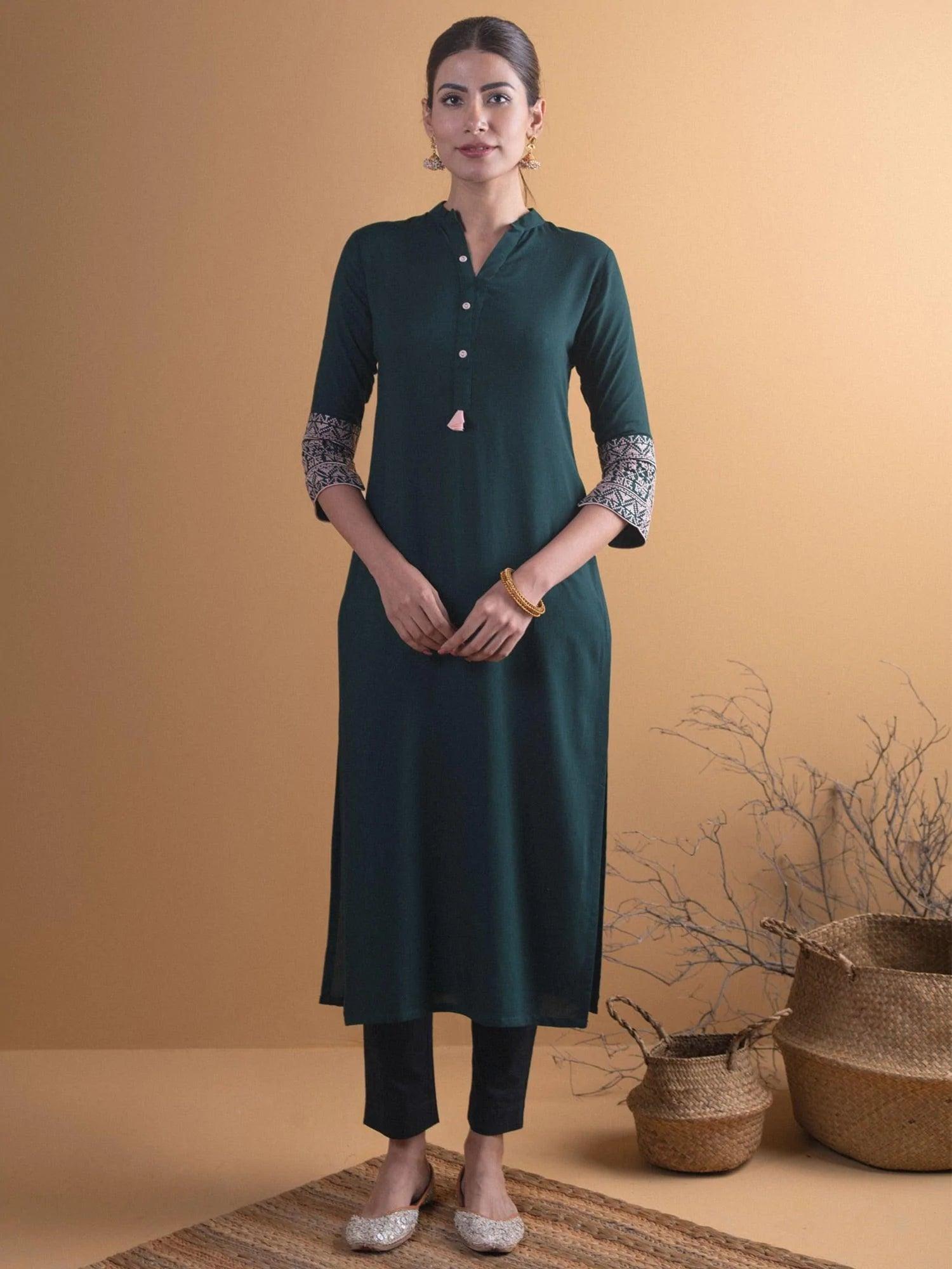 Green Solid Rayon Kurta