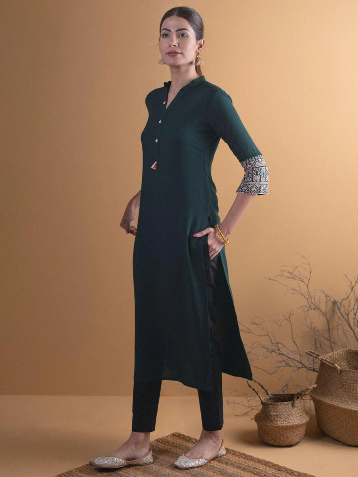 Green Solid Rayon Kurta - ShopLibas