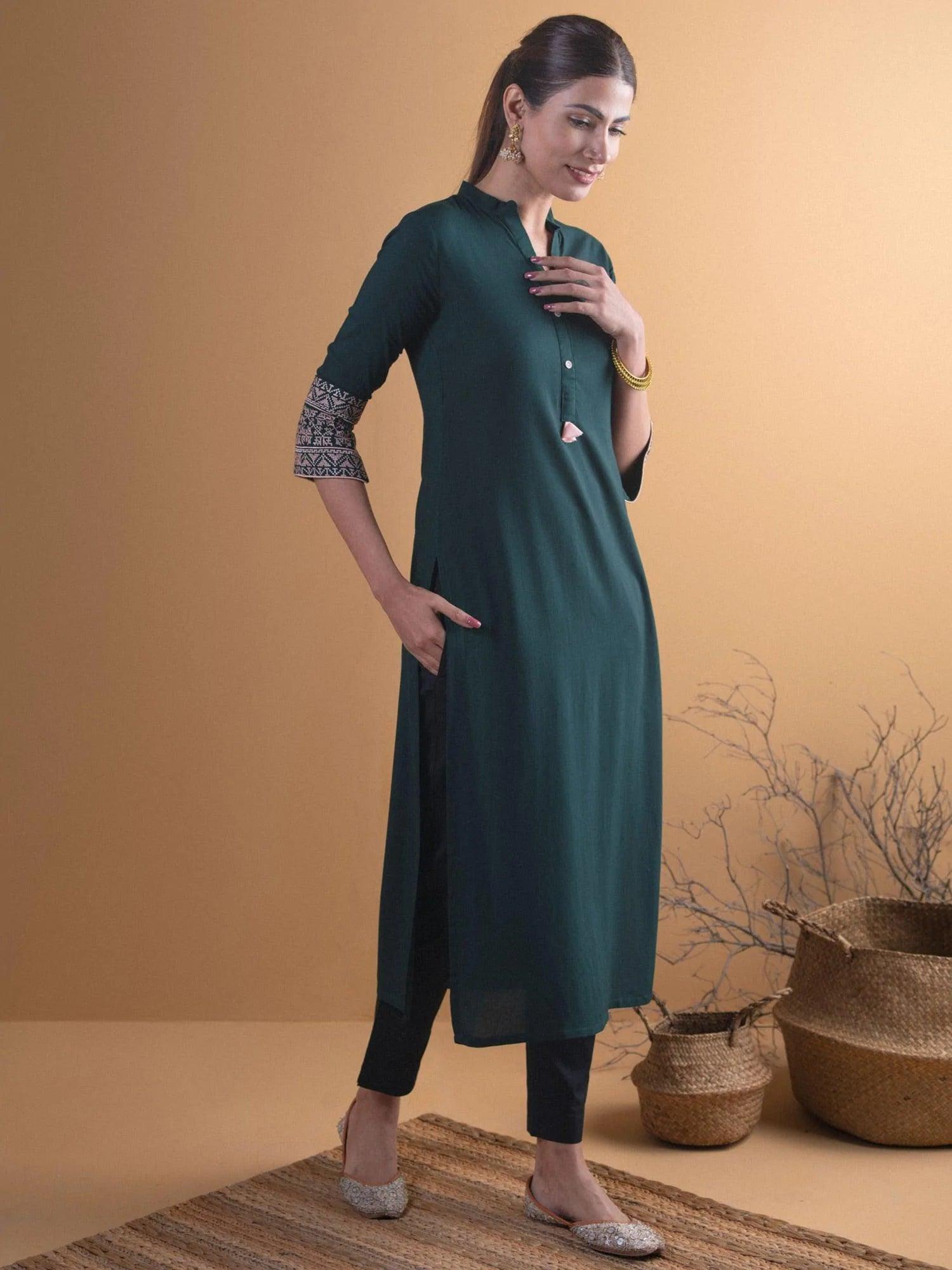 Green Solid Rayon Kurta