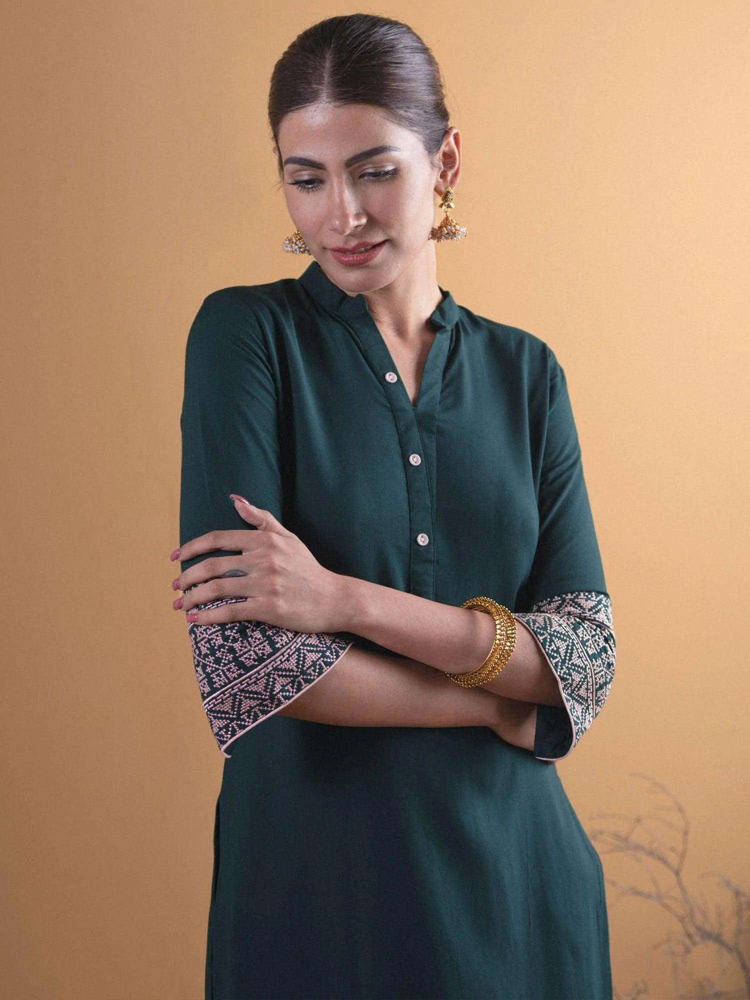 Green Solid Rayon Kurta