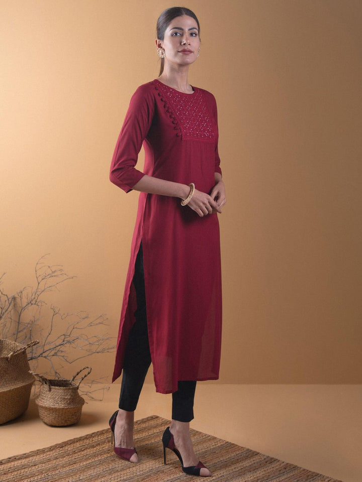 Maroon Yoke Design Rayon Kurta - Libas