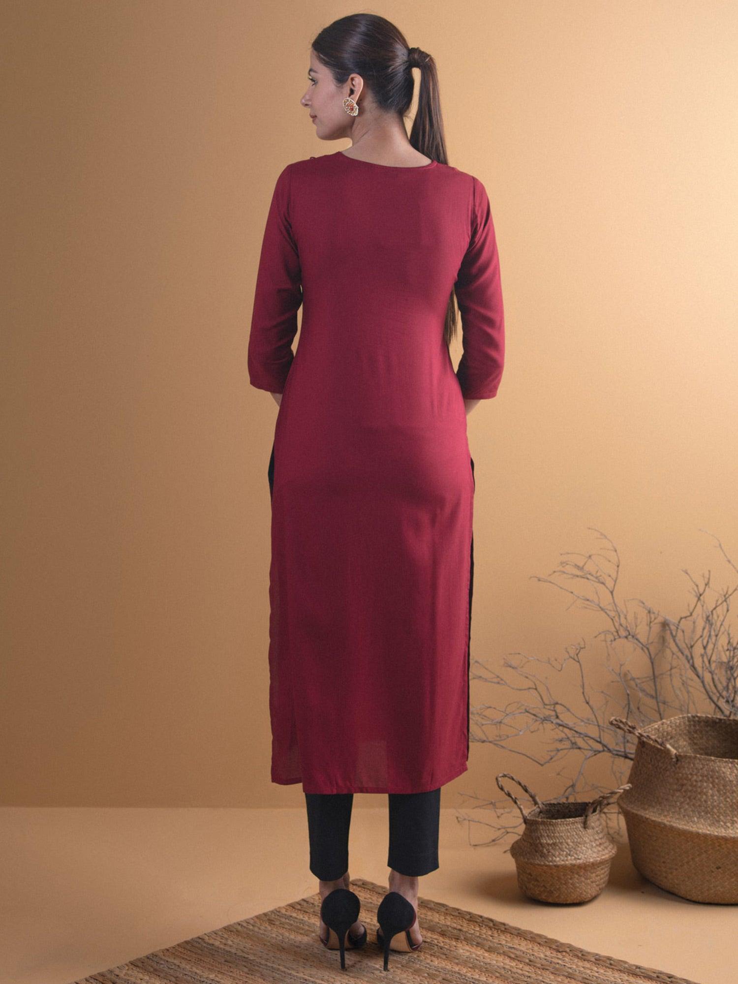 Maroon Yoke Design Rayon Kurta