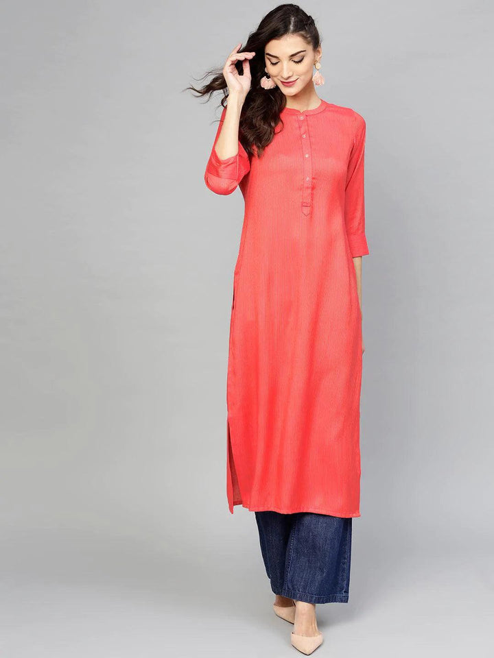 Pink Striped Rayon Kurta - ShopLibas