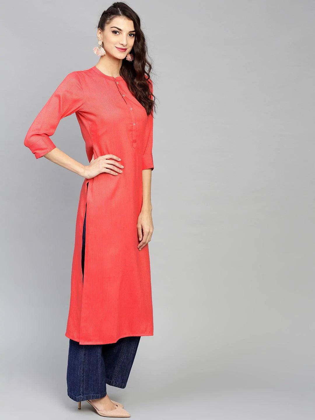 Pink Striped Rayon Kurta - ShopLibas