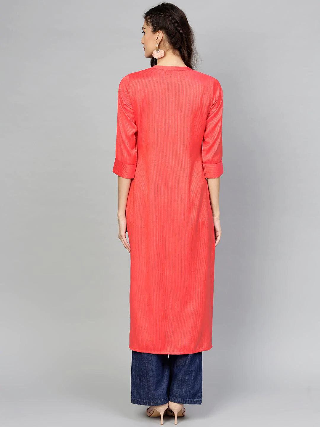 Pink Striped Rayon Kurta - ShopLibas